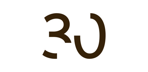 Minimalist Number 30 in Modern Cut-Out Style, Bold Abstract Typeface for Creative Design, Birthday, Anniversary, Poster or Logo Use. Vector Illustration.