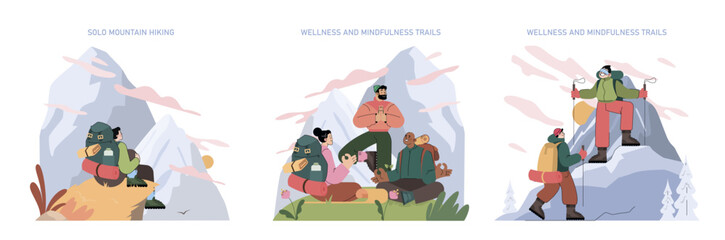 Mountain Tourism. Flat Vector Illustration