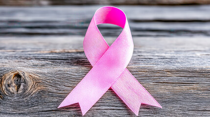 Symbol of hope and awareness displayed on rustic wooden surface during a community event for breast cancer awareness
