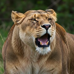 Obraz premium Lioness Portrait with Open Mouth