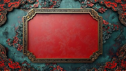 Ornate Chinese style frame with red and gold accents