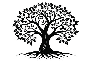 Fototapeta premium Silhouette Tree with Roots and Leaves Elegant Vector Illustration for Graphic Design Projects