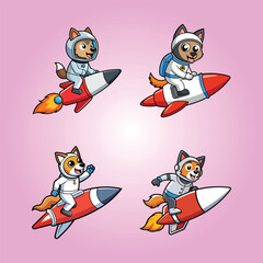 Fototapeta premium Cute Belgian Shepherd Astronaut Riding Rocket Bundle