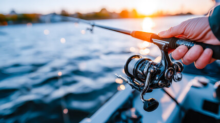 Serenity of sunset fishing as the day fades into calm waters