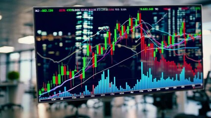 Stock market trends analysis in a modern office during late afternoon hours