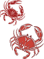 Red cartoon crab vector illustration for seafood and marine nature designs