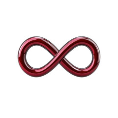 3D rendering of a red infinity symbol on transparent background. The symbol is glossy and has a high polished look. The image is suitable for concepts related to eternity, endlessness, and perpetuity.