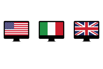 Set of flags icons. Set of America, Italy, united kingdom flags icon on screen
