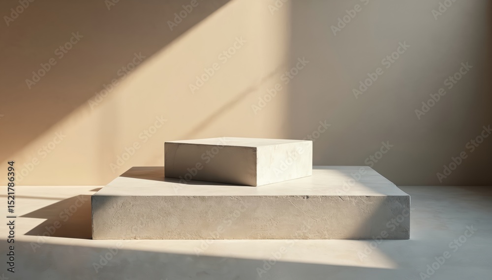 Poster concrete podium with geometric design of steps. minimalist product presentation display. empty platf
