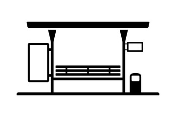 Bus stop icon. Black silhouette. Front view. Vector simple flat graphic illustration. Isolated object on white background. Isolate.