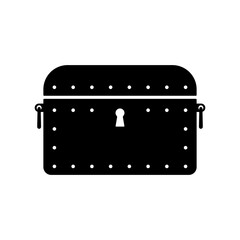 Chest icon. Treasure chest. Black silhouette. Front view. Vector simple flat graphic illustration. Isolated object on white background. Isolate.