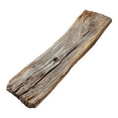 Weathered wooden plank resting on a flat surface displaying intricate grain and texture