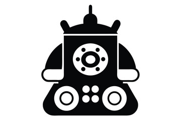 Bold Black Silhouette of an Antique Candlestick Telephone with Retro Design Elements