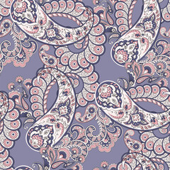 Paisley seamless vector pattern with fantastic flowers and leaves. Bohemian textile print inspired by batik. Vintage style