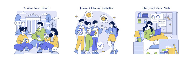 College Life: Friendship, Clubs, and Late-Night Study