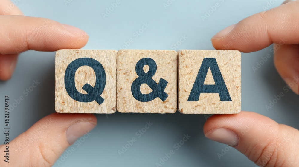 Poster Wooden Blocks Spelling Q&A Held by Hands, Symbolizing Knowledge Sharing and Customer Support, Ideal for Business Communication and Problem Solving : Generative AI
