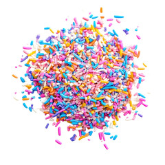 Fototapeta premium Colorful sprinkles scattered across a white surface for festive baking and decoration