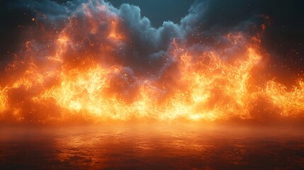 Fototapeta premium Dramatic fiery explosion against a dark ominous sky