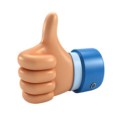 3d cartoon thumbs up hand gesture isolated on transparent background