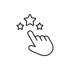 Hand Pointing At Stars Line Icon. User Rating, Feedback, And Quality Assessment Outline Symbol. Customer Satisfaction And Review Concept. Editable Stroke. Isolated Vector Illustration