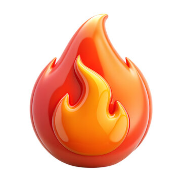 3d glossy fire flame icon isolated on transparent background