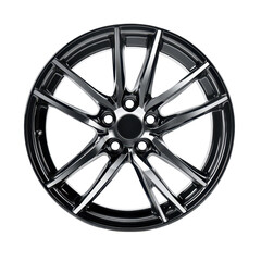 Fototapeta premium Modern alloy wheel design featuring sleek lines and a glossy finish for automotive enthusiasts and car modifications