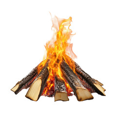 Plakat Campsite fire burns brightly with logs and flames at night