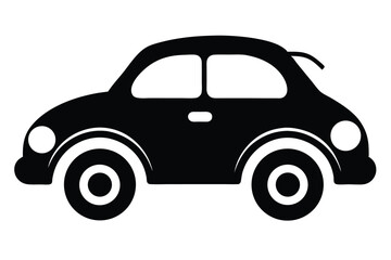 Silhouette Image Small Black Car with Round Headlights and Tires, Simple Design