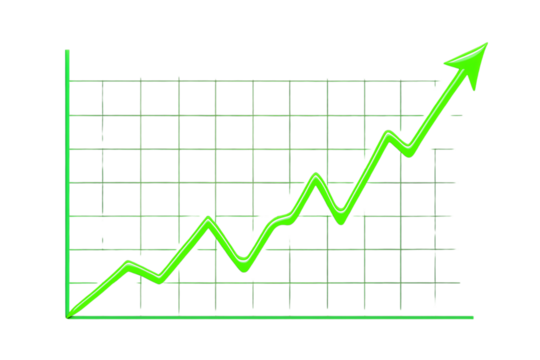 Upward trend showing strong growth represented by bright green line on on transparent background - Powered by Adobe