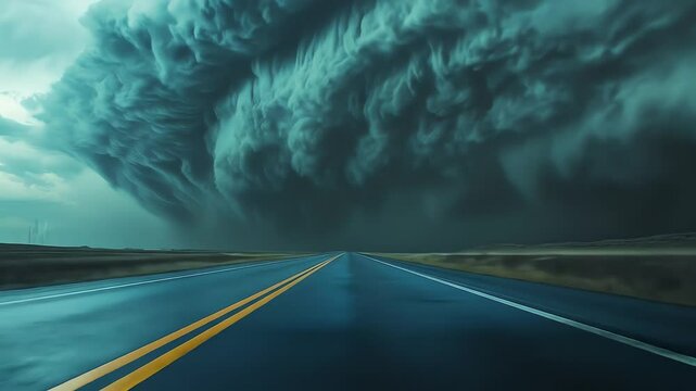 Apocalyptic Storm Cloud Rolling Over Desert Highway &ndash; Powerful Natural Disaster, Thunderstorm Approaching