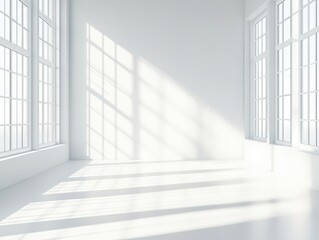 Obraz premium Bright empty room with large and natural sunlight creating shadows and a spacious atmosphere
