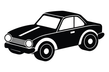 Monochrome Cartoonish Classic Car with Round Headlights, Front Grille, Thick Tires, and Single Door