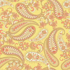 Paisley vector seamless pattern. Fantastic flower, leaves. Textile bohemian print. Batik painting. Vintage