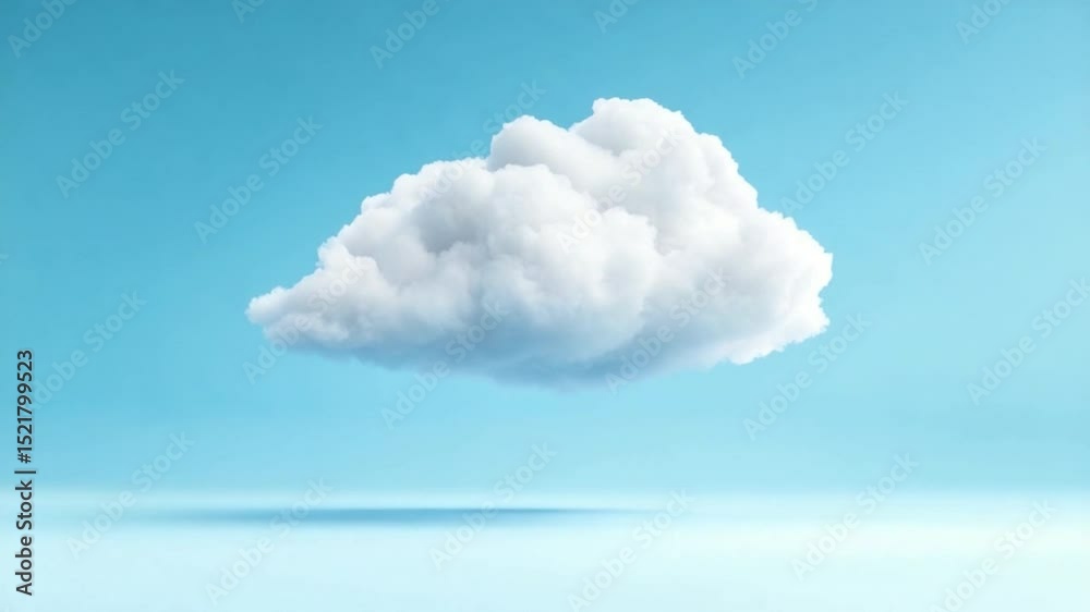 Poster solitary cloud: a pristine, fluffy cloud floats serenely against a gradient blue sky, its soft edges