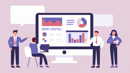 Fototapeta premium Data driven team collaboration presenting vital information using charts and graphs for business strategy with