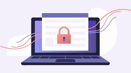 Protecting vital data with a digital firewall Security of information on a laptop screen with flat vector