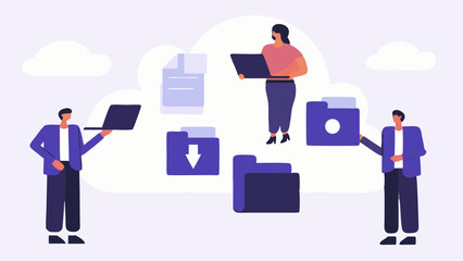 Seamless digital transformation empowering collaborative workflows in the cloud with flat vector design and