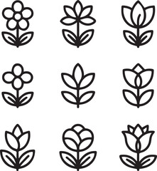Elegant black and white floral vector elements: a seamless pattern of flower, leaf, and plant silhouettes perfect for nature-inspired designs or tattoo art