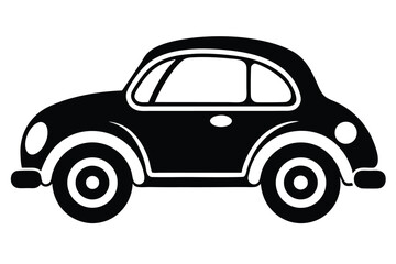 Stylized Black Car Illustration Retro Vehicle with Round Headlights and Bold Outline