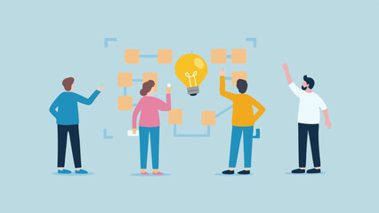 A diverse team brainstorming with a bright idea developing innovative solutions through collaborative strategy