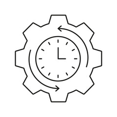 Clock And Gear Solid Icon. Time Management And Process Optimization Outline Symbol. Efficiency And Productivity Enhancement. Editable Stroke. Isolated Vector Illustration