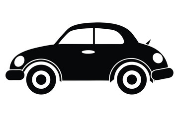 CartoonStyle Black Car Illustration Featuring Round Headlights, Wheels, and Curvy Body Shape