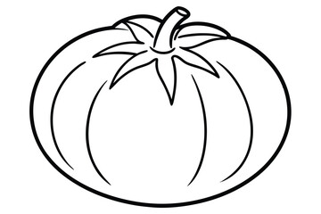Outlined tomato illustration featuring a round shape with leaves and stem detail