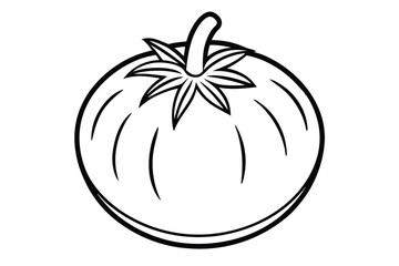 Black and White Illustration of a Tomato with Stem and Sepals Detail