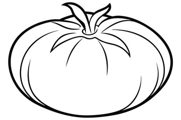 Outlined Illustration of a Tomato with Leaves and Stem Graphic Design Element