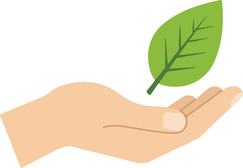 Eco Hand Holding Leaf Flat Vector Illustration