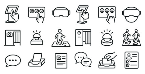 Interactive technology and communication icons for digital interfaces and user engagement