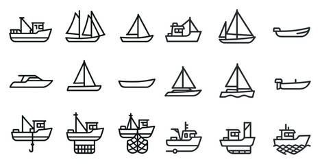 Nautical icons collection: sailboats and fishing boats for marine design
