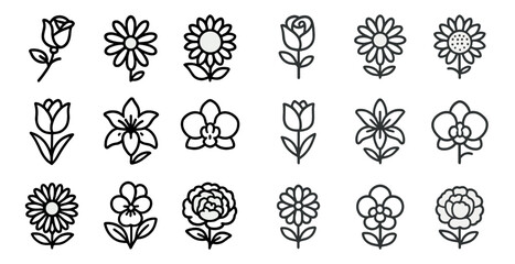 Floral emblem collection featuring rose, sunflower, tulip, orchid, lily designs