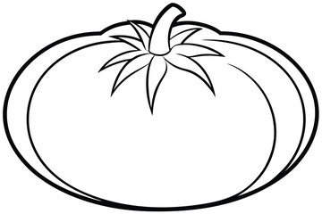 Detailed Black Outline Illustration of a Tomato Vegetable with Pointed Sepals and Stem